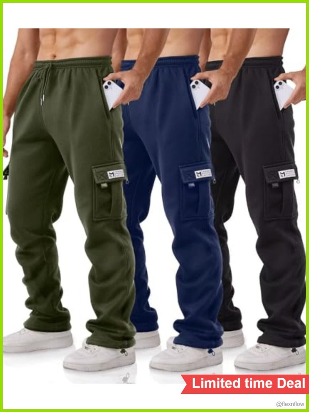 Men's Fleece Lined Cargo Sweatpants Joggers with Pockets